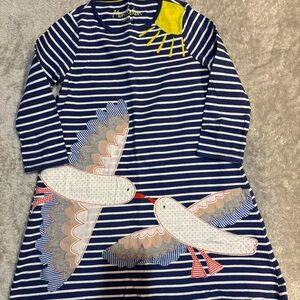 Mini Boden Striped Dress with Seagull Design 9-10